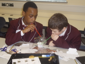 Students from one of the Harris Federation investigating the structure of honeycomb