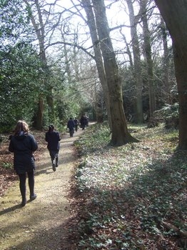 Students walking the Sandwalk at Down House in 2009